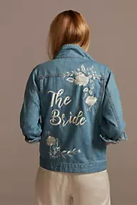 David's Bridal Embroidered Bride Jean Jacket with Flowers