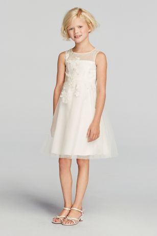 Satin Flower Girl Dress with Tulle Skirt | David's Bridal