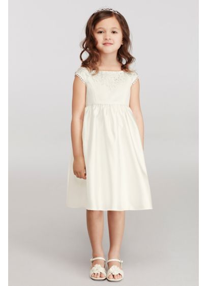 Cap Sleeve Flower Girl Dress with Lace Appliques | David's Bridal