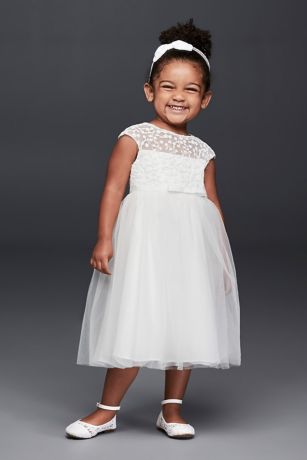 david's bridal flower girl dress with tulle and ribbon waist