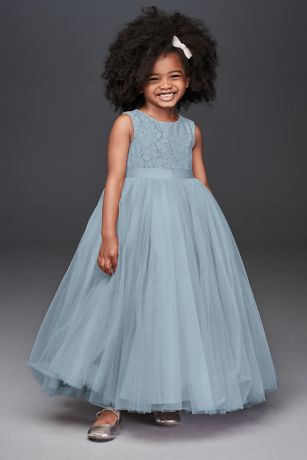 Ball Gown Flower Girl Dress With Heart Cutout in Dusty Blue Size: 5 David's Bridal