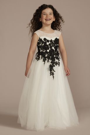 David's Bridal Illusion and Tulle Flower Girl Dress with Applique