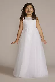David's Bridal Illusion and Tulle Flower Girl Dress with Applique