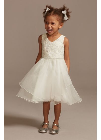 Lace Applique Flower Girl Dress with Tiered Skirt | David's Bridal
