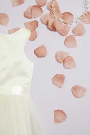 Satin Tulle Flower Girl Dress With Colored Petals in Ivory/Desert Coral Ombre Size: 8 David's Bridal