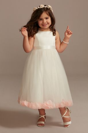 Picture of Satin Tulle Flower Girl Dress with Colored Petals