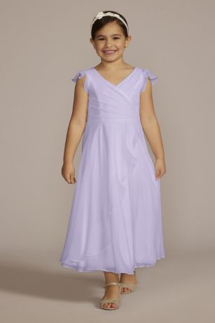 DB Studio Faux-Wrap Flutter Sleeve Chiffon Flower Girl Dress in Iris Size: 14 David's Bridal