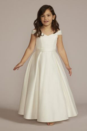 Picture of Satin Off-the-Shoulder Flower Girl Dress