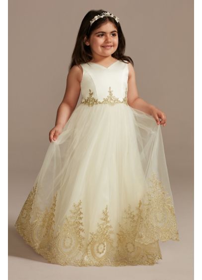 Organza Corded Lace Applique Flower Girl Tank Dres - Corded lace appliques at the waist and hem