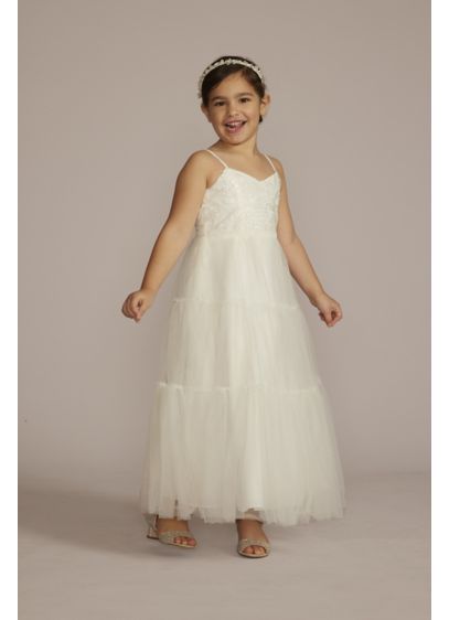 Lace and Tulle Spaghetti Strap Flower Girl Dress - Twirls abound with the tiered tulle skirt of