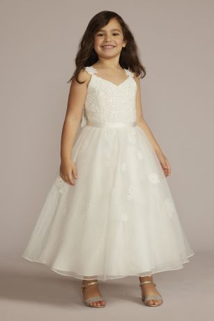 DB Studio Floral Lace Tea Length Flower Girl Dress
