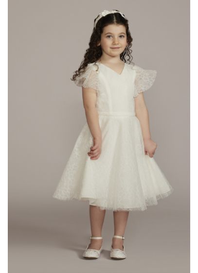 Allover Lace Flutter Sleeve Flower Girl Dress - Five layers of fabric and over a yard