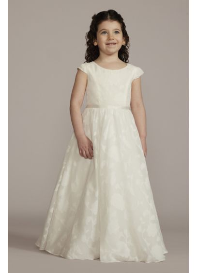 Floral Burnout Cap Sleeve Flower Girl Dress - A ball gown silhouette is perfect for any