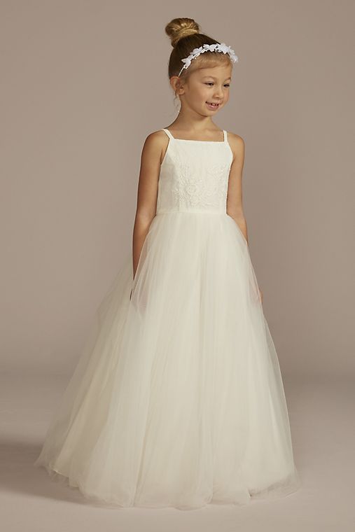 DB Studio Beaded Lace and Tulle Flower Girl Ball Gown Dress