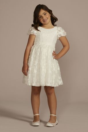 Picture of 3D Floral Puff Sleeve Flower Girl Dress