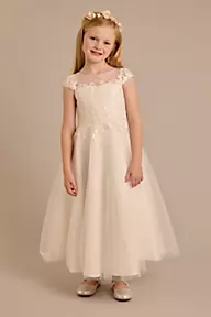 DB Studio Tulle Flower Girl Dress with Lace Appliques