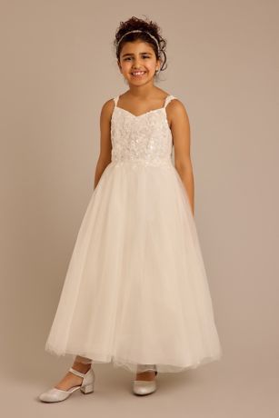 DB Studio Tulle And Lace Applique Flower Girl Ball Gown in Ivory Size: 10 David's Bridal