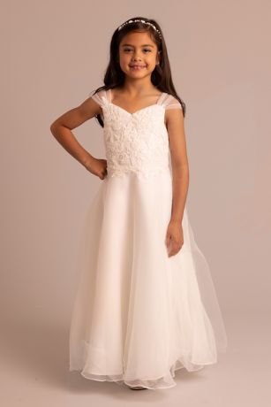 Picture of Tulle Appliqued Cap Sleeve Flower Girl Dress
