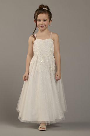 Picture of Beaded Tulle Flower Girl Dress with Pearl Straps
