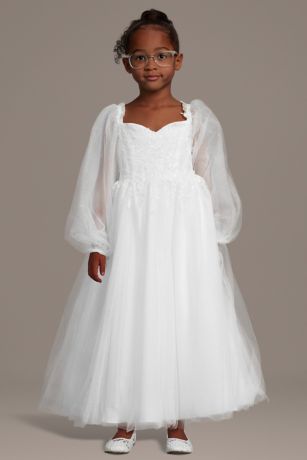 Picture of Embroidered Tulle Billow Sleeve Flower Girl Dress
