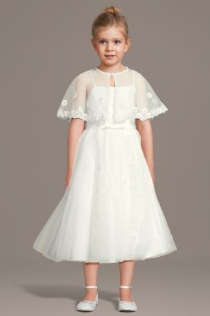 Picture of Embroidered Tulle Flower Girl Dress with Cape