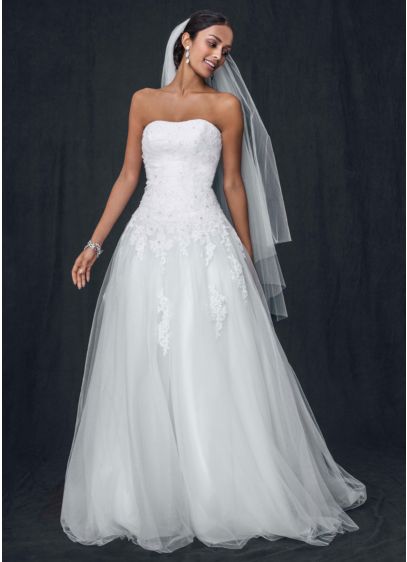 Strapless Tulle A line  Wedding  Dress  with Lace David s 