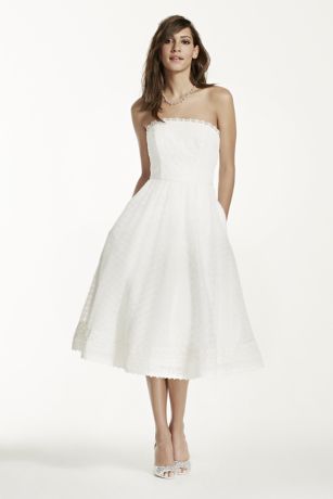 strapless tea length wedding dress