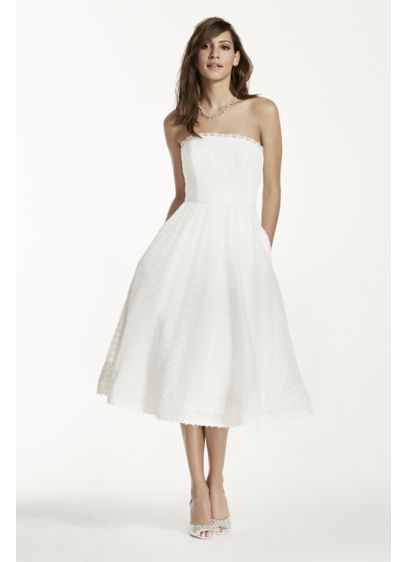 Strapless Tea Length Dress with Raschel Lace | David's Bridal