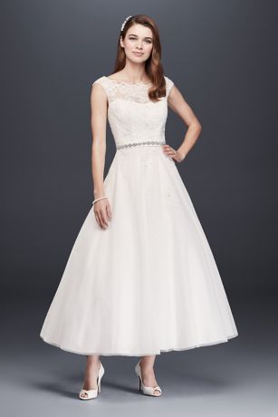 Tea Length Tulle Illusion Neckline Wedding Dress | David's Bridal
