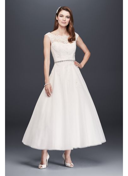 Tea Length Tulle Illusion Neckline Wedding Dress David S Bridal