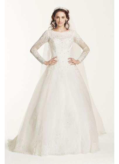 Jewel Long Sleeve Drop Waist Tulle Wedding Dress David s Jewel Long Sleeve Drop Waist Tulle Wedding Dress David s