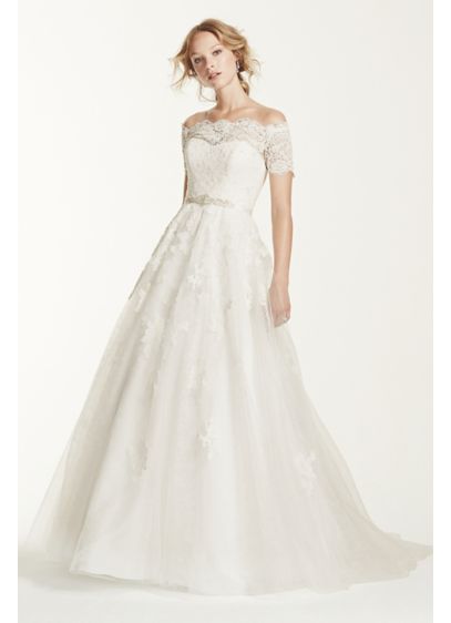 Jewel Short Sleeve  Off  The Shoulder  Wedding  Dress  David  Jewel Short Sleeve  Off  The Shoulder  Wedding  Dress  David