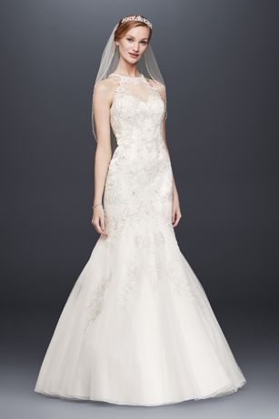 jewel lace and tulle illusion neck wedding dress