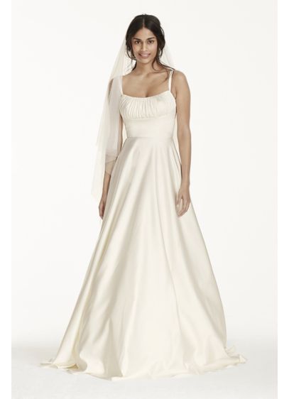 Satin Empire Wedding Dress with Spaghetti Straps David s Satin Empire Wedding Dress with Spaghetti Straps David s