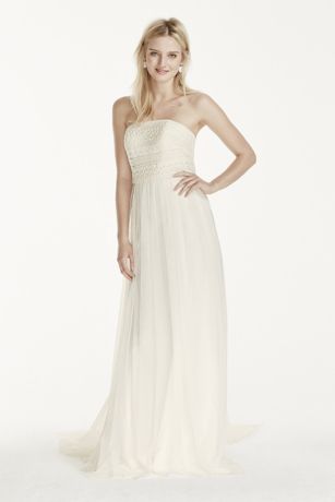 Strapless Tulle Sheath Dress With Lace Bodice David S Bridal