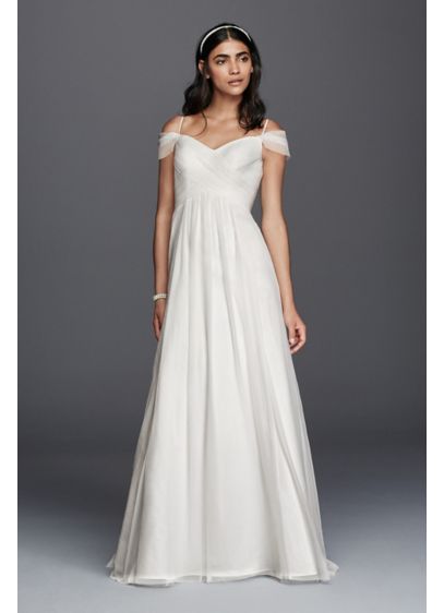 Tulle A Line Wedding Dress With Swag Sleeves David S Bridal