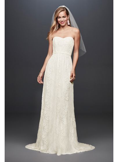 Galina Strapless Linear Lace Sheath Wedding Dress | David's Bridal