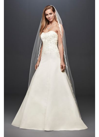 Strapless Satin A line Wedding Dress with Beading David Strapless Satin A line Wedding Dress with Beading David