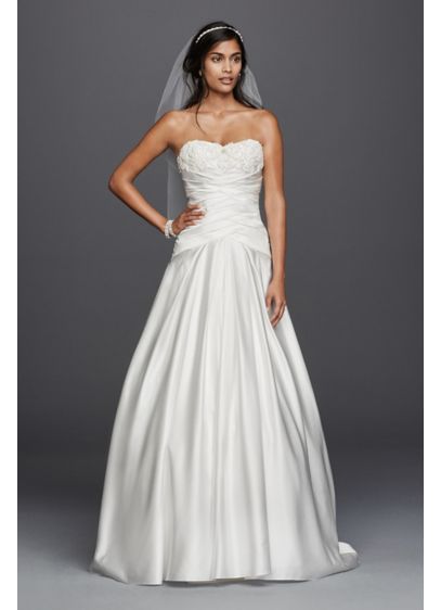 Satin Beaded Lace Applique A Line Wedding Dress David s Satin Beaded Lace Applique A Line Wedding Dress David s