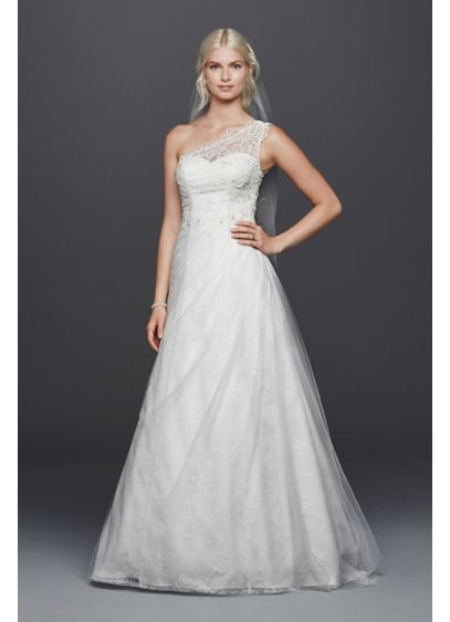 One Shoulder Tulle A Line With Lace Wedding Dress David S Bridal