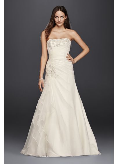 A-Line Wedding Dress with Appliques and Ruching - Davids Bridal