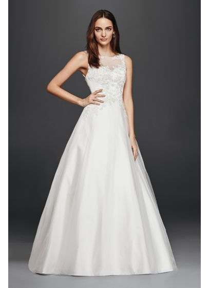  A Line  Wedding  Dress  with Illusion  Lace Neckline  David s 