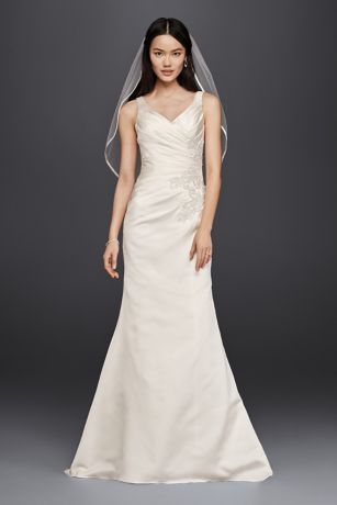 V Neck Trumpet Wedding Dress With Pleated Bodice David S Bridal