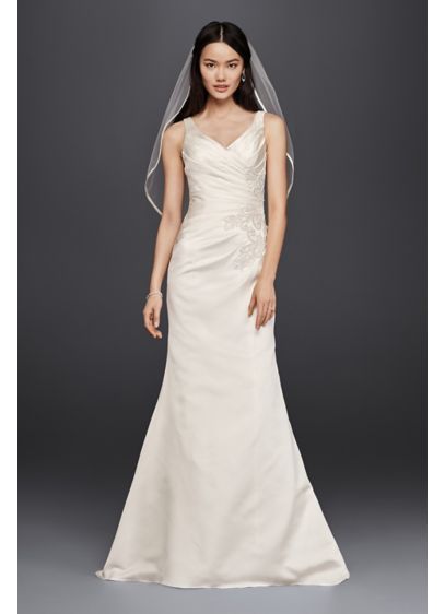 V-Neck Trumpet Wedding Dress with Pleated Bodice | David's Bridal