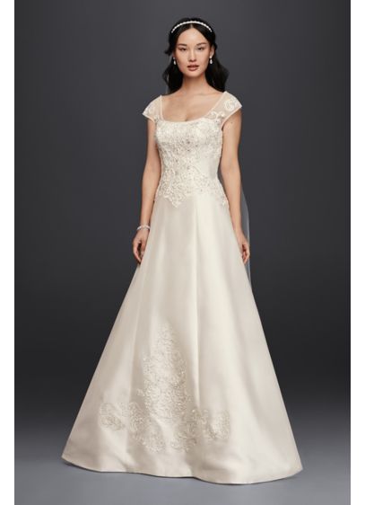 Satin Cap Sleeve Wedding Dress David s Bridal Satin Cap Sleeve Wedding Dress David s Bridal