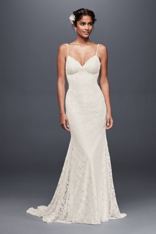 soft lace sheath wedding dress with low back