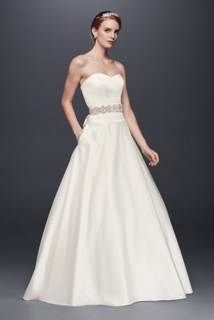 ivory satin ball gown wedding dress
