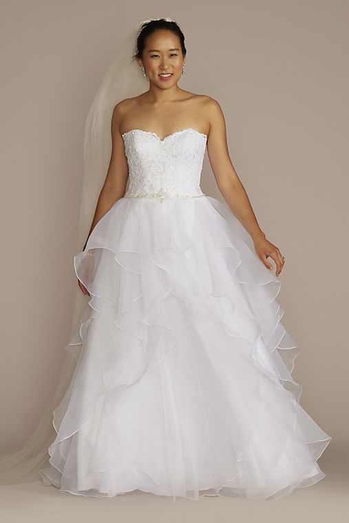 David's Bridal Collection Lace and Organza Petite Wedding Ball Gown