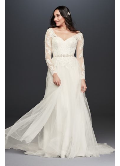 Long Sleeve Wedding Dress With Low Back - Illusion mesh sleeves strike a lovely balance between