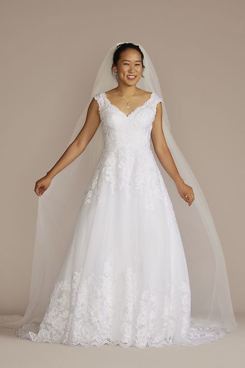 David's Bridal Scalloped Lace and Tulle Wedding Dress